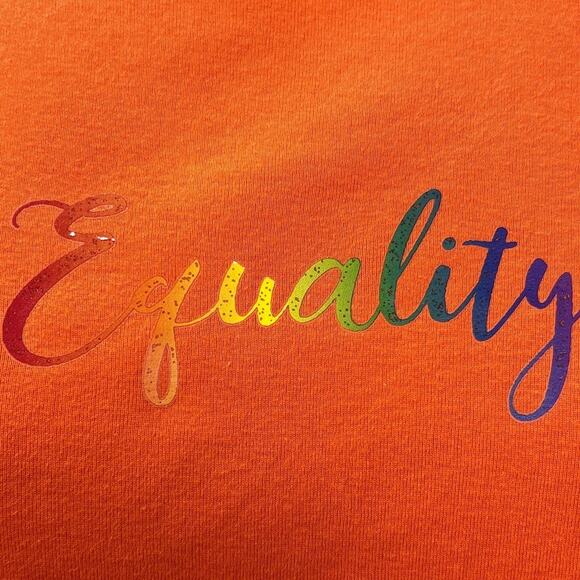 Hand Printed Womens 3X Upcycled June Pride Month Rainbow Equality Crew Neck Tee - Picture 2 of 5